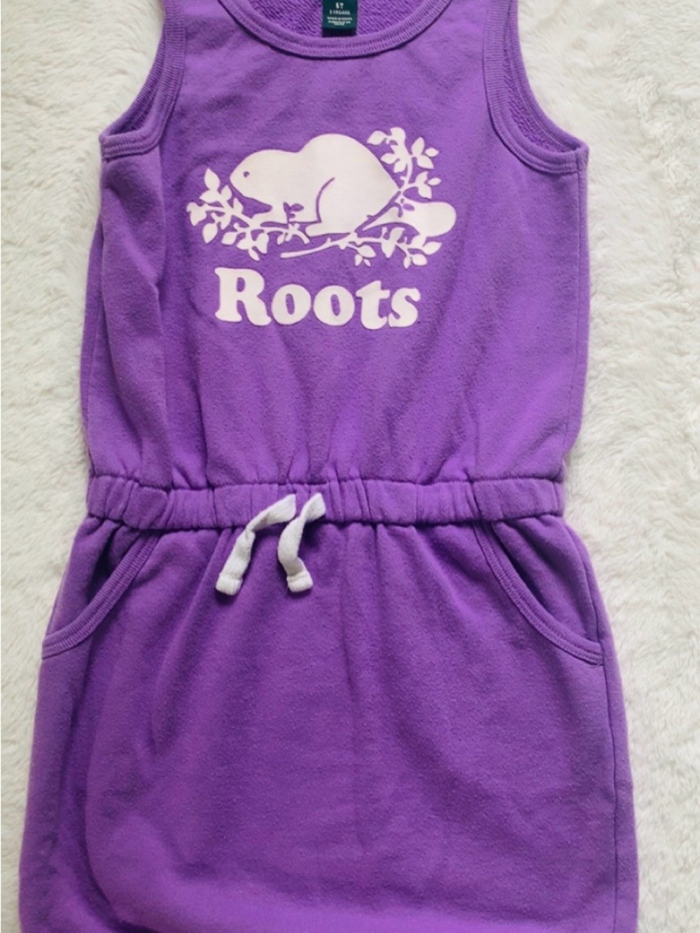 Roots Girls Purple Tank Logo Dress with White Drawstring
